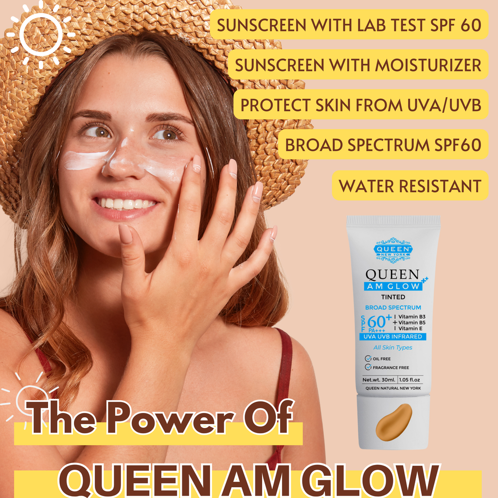 Pack of 2 QUEEN AM GLOW | TINTED Sunscreen SPF 60 PA+++Primer-Anti Aging, Face Moisturizer- Vitamin B3, B5, E-fragrance free by QUEEN NATURAL NEW YORK